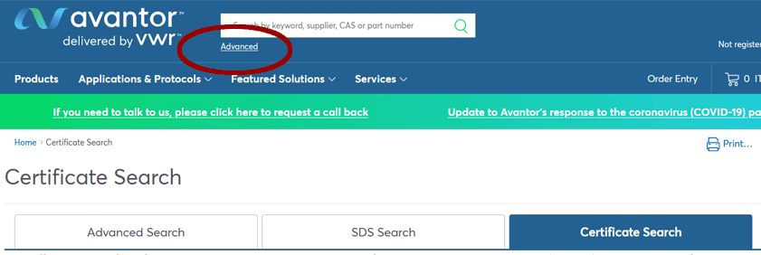 Advanced search link highlighted in header navigation
